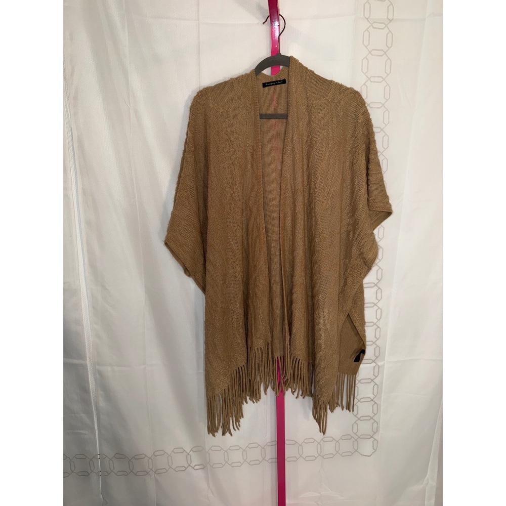 Do Everything In Love Camel Knit Fringe Cardigan Poncho One Size